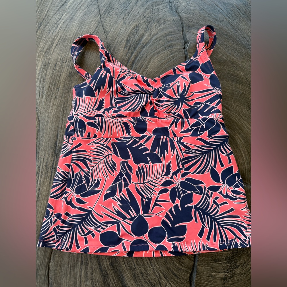 Lands' End Coral and Navy Tankini Top